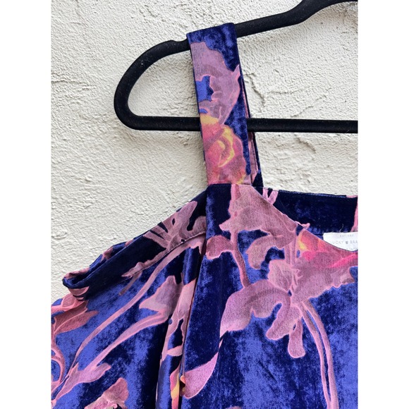 Floral Velvet Velour Rich Color Cold Shoulder Top Blouse Party Elegant - Picture 5 of 8